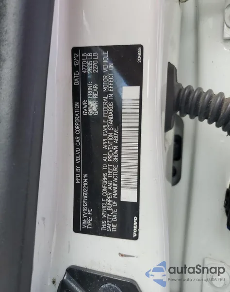 2013 Volvo S60 T5 z USA, uszkodzony, nr VIN YV1612FH6D2210414